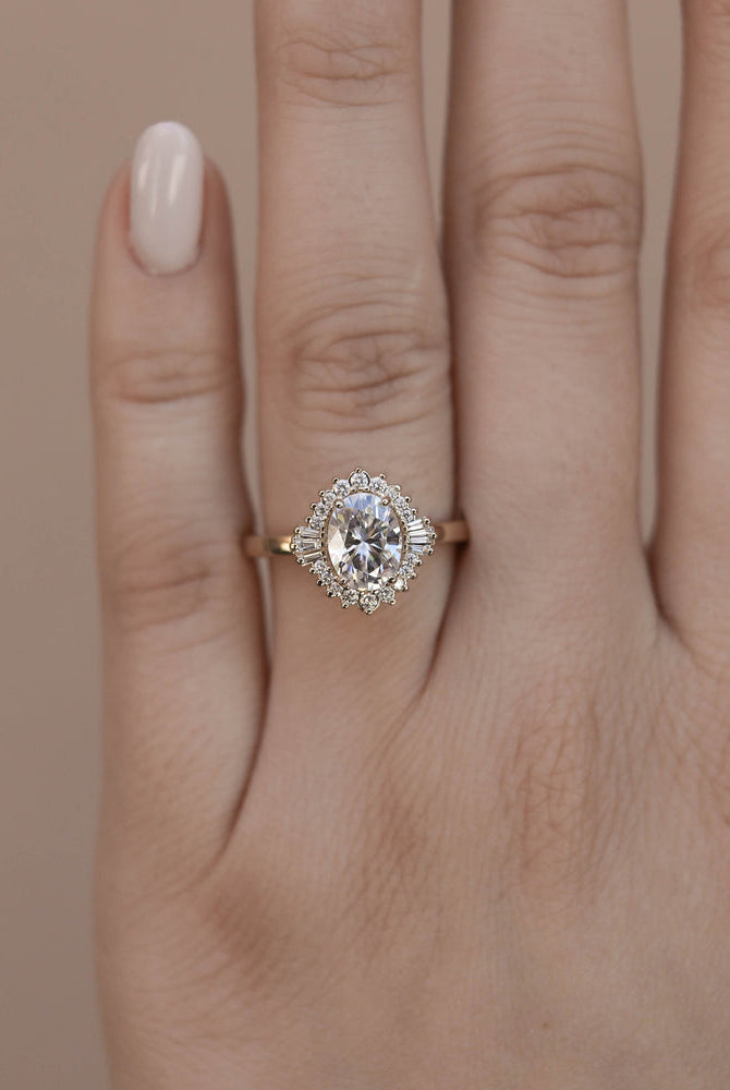 1.20CT Oval Cluster Moissanite Diamond Solitaire Engagement Ring