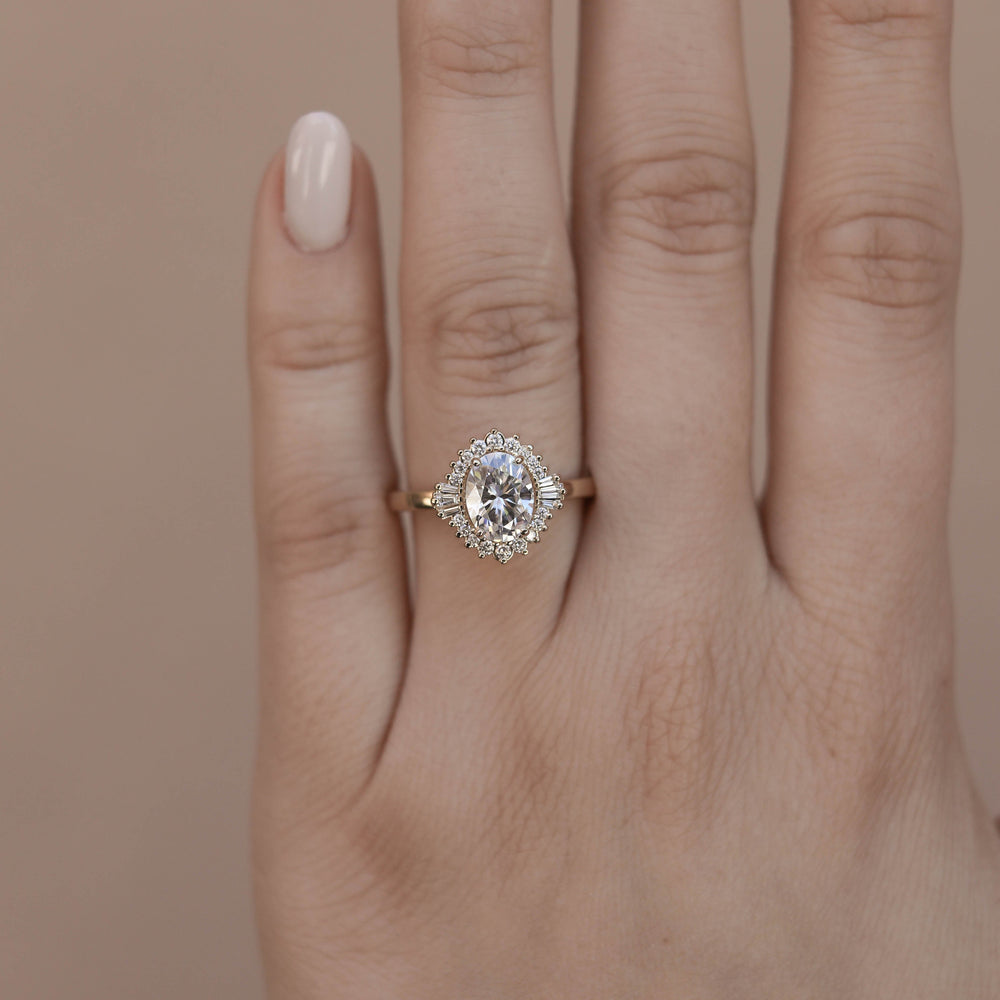 1.20CT Oval Cluster Moissanite Diamond Solitaire Engagement Ring