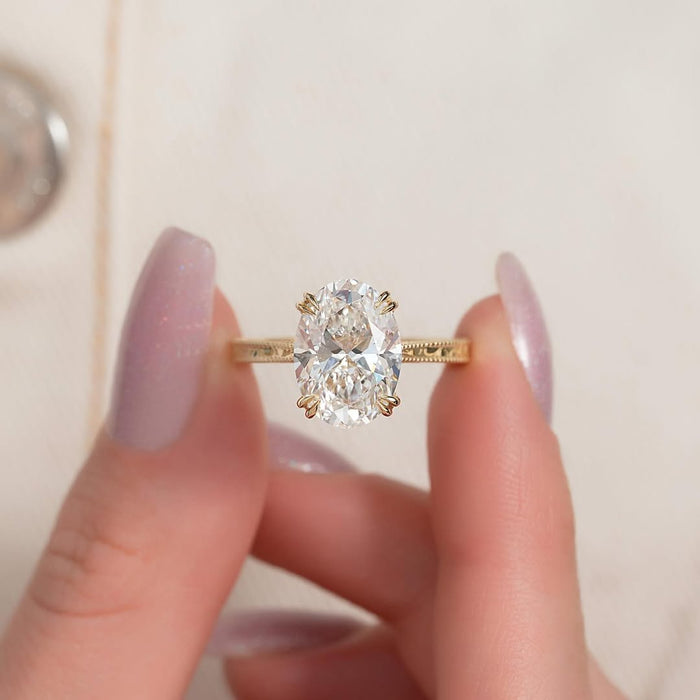 5.0CT Oval Diamond Solitaire Vintage Style Lab Grown Engagement Ring