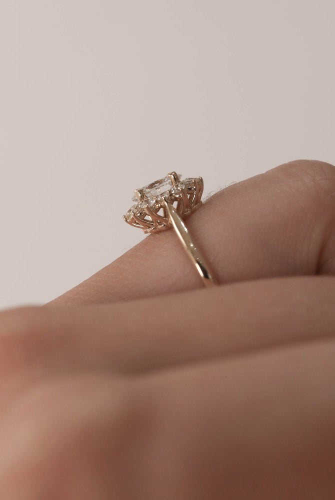 1.33ct Oval Diamond Halo Moissanite Engagement Ring