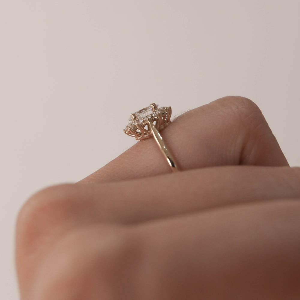 1.33ct Oval Diamond Halo Moissanite Engagement Ring