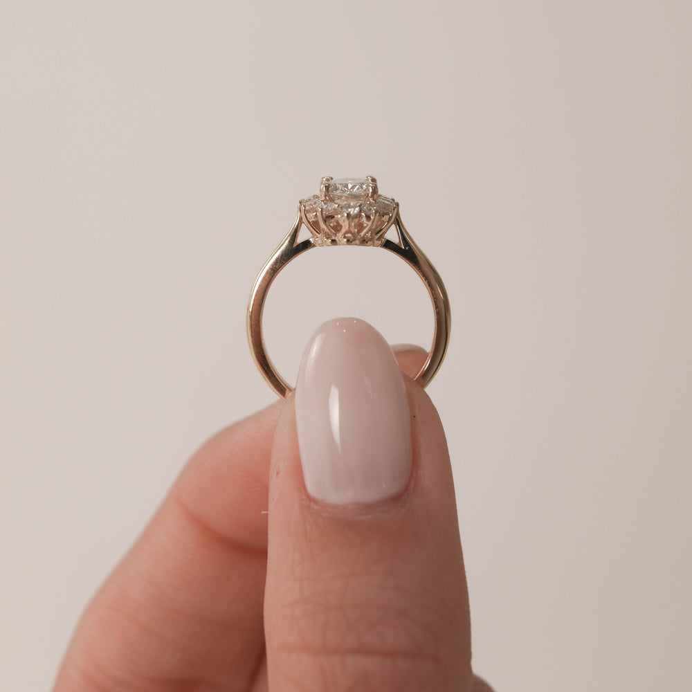 1.33ct Oval Diamond Halo Moissanite Engagement Ring