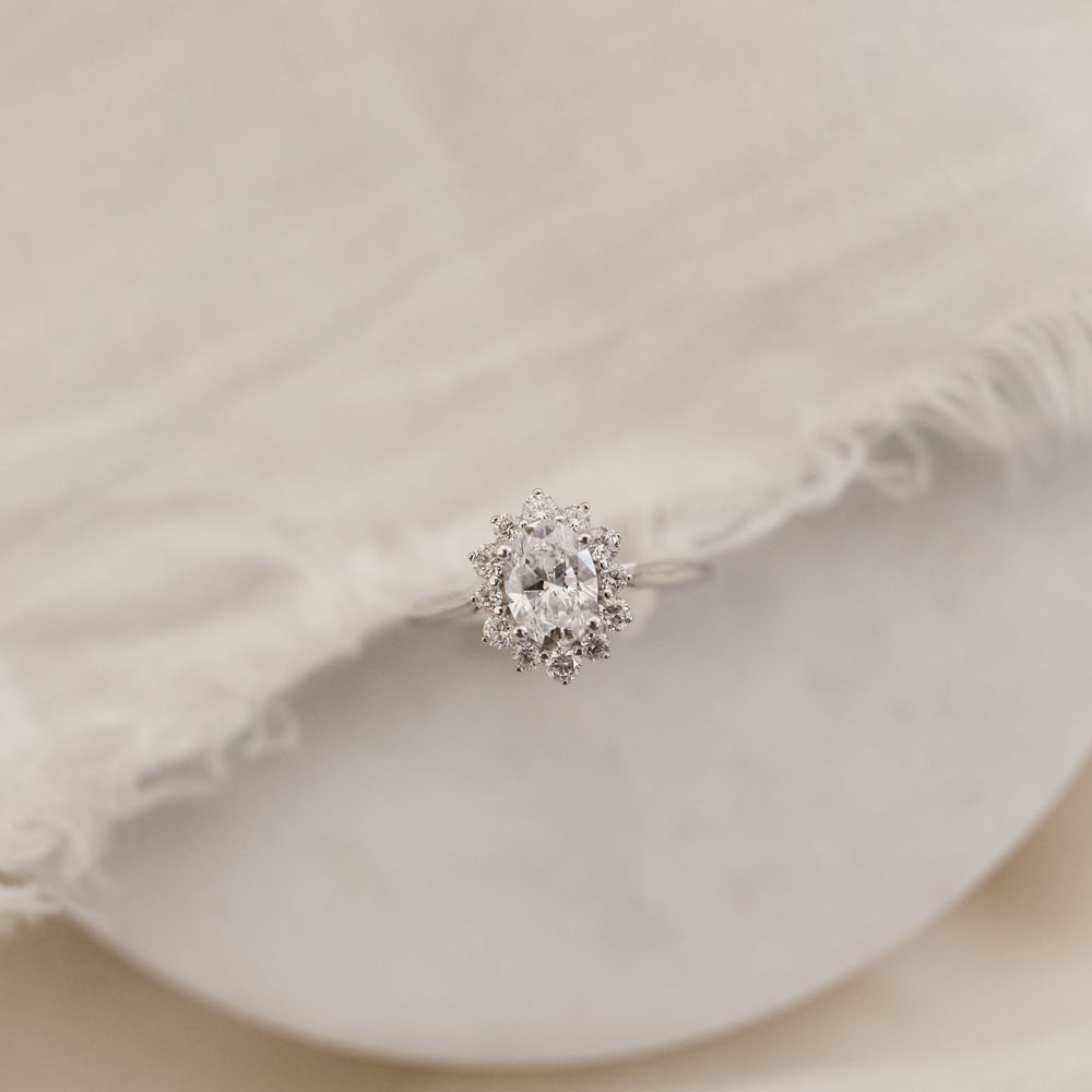 1.33ct Oval Diamond Halo Moissanite Engagement Ring
