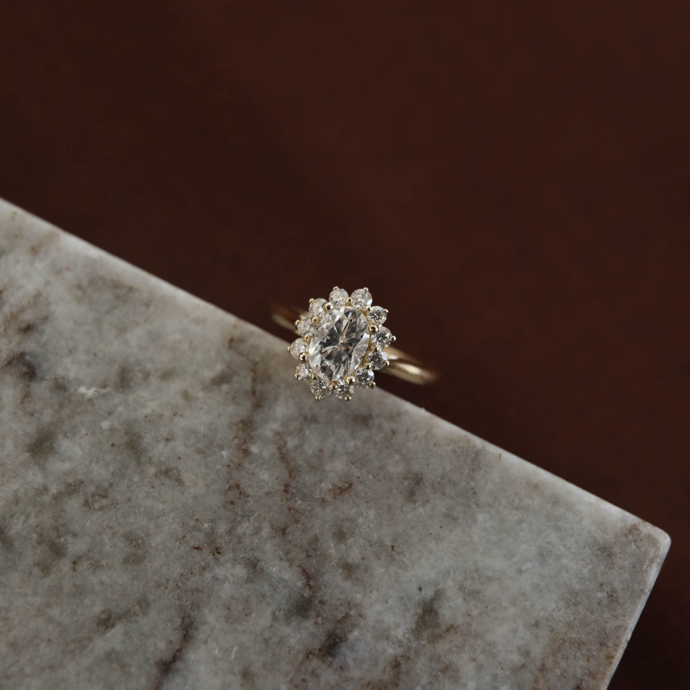 1.33ct Oval Diamond Halo Moissanite Engagement Ring