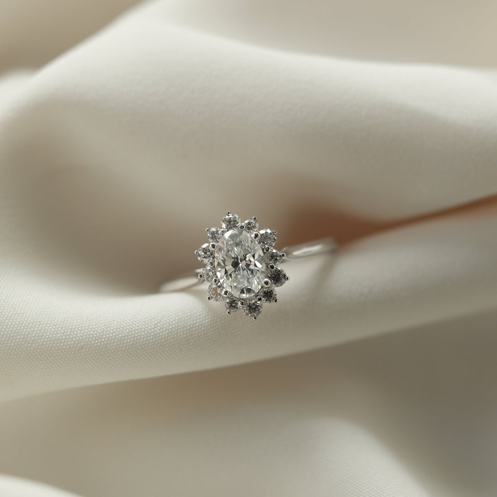 1.33ct Oval Diamond Halo Moissanite Engagement Ring