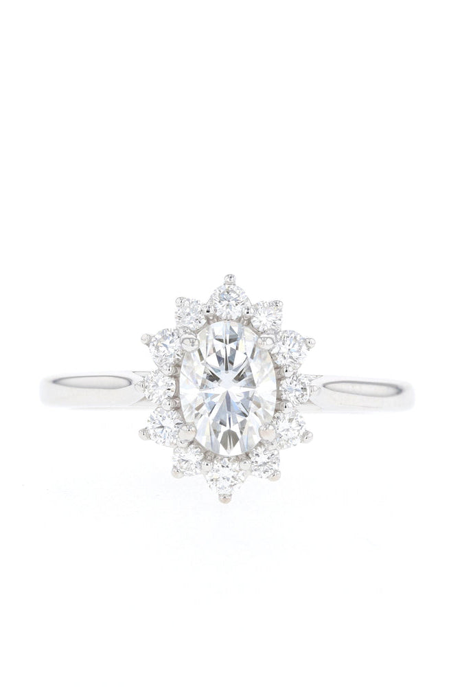 1.33ct Oval Diamond Halo Moissanite Engagement Ring