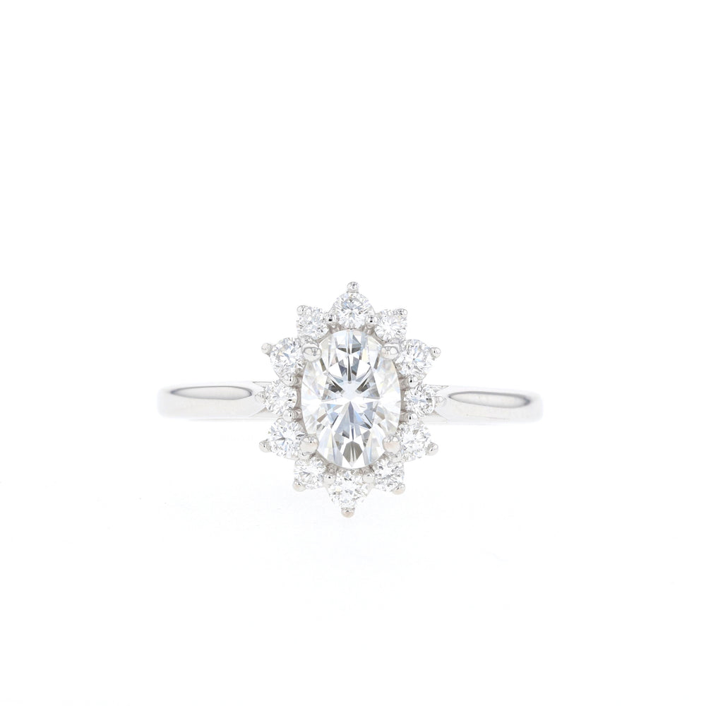 1.33ct Oval Diamond Halo Moissanite Engagement Ring