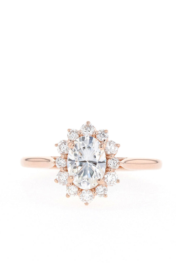 1.33ct Oval Diamond Halo Moissanite Engagement Ring