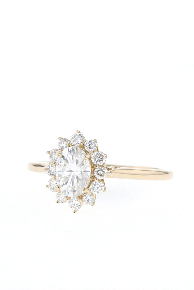 1.33ct Oval Diamond Halo Moissanite Engagement Ring