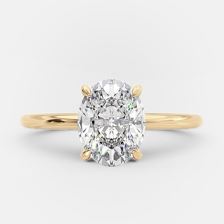 1.50ct Oval Four Prong Moissanite Diamond Solitaire Engagement Ring In 18K Yellow Gold