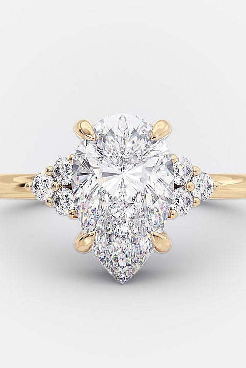 2.0CT Pear Cluster Diamond Moissanite Solitaire Engagement Ring For Women