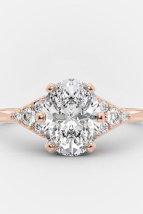 1.0ct Oval Cluster Moissanite Diamond Solitaire Engagement Ring In Solid Gold