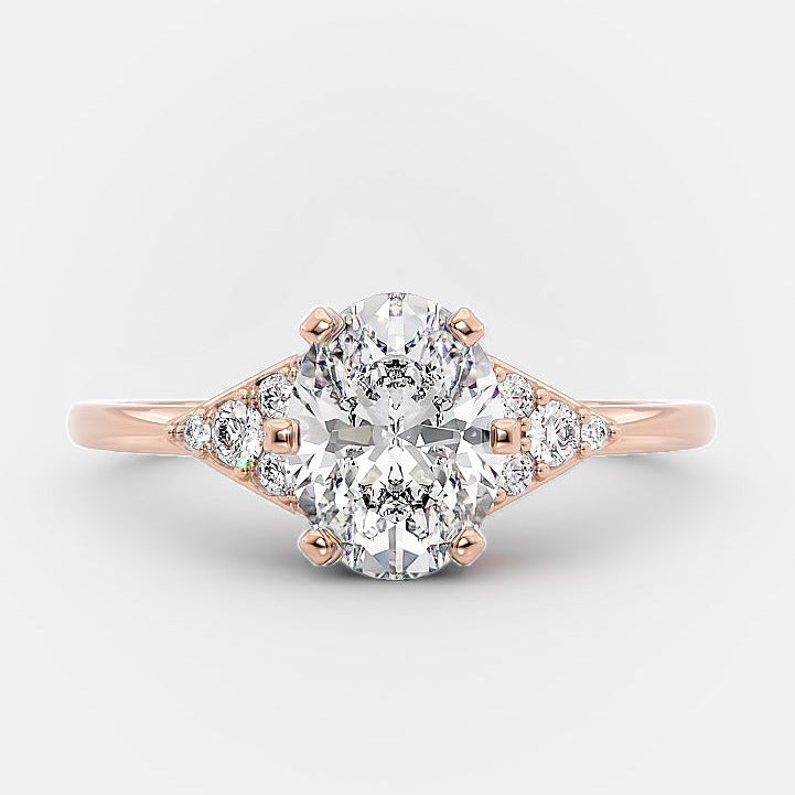 1.0ct Oval Cluster Moissanite Diamond Solitaire Engagement Ring In Solid Gold
