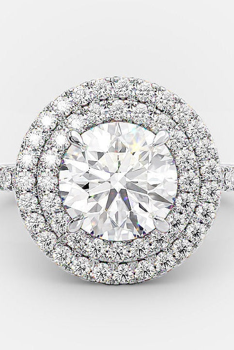 1.0ct Round Double Halo Moissanite Diamond Pave Engagement Ring For Women