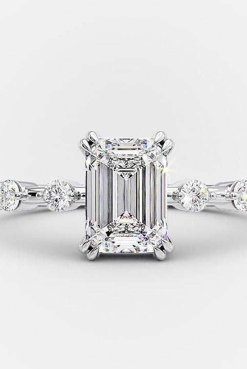 1.0ct Emerald Cut Petite Pave Moissanite Diamond Engagement Ring In Solid Gold