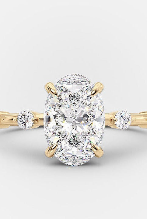 1.50ct Elongated Oval Four Prong Moissanite Diamond Petite Pave Engagement Ring