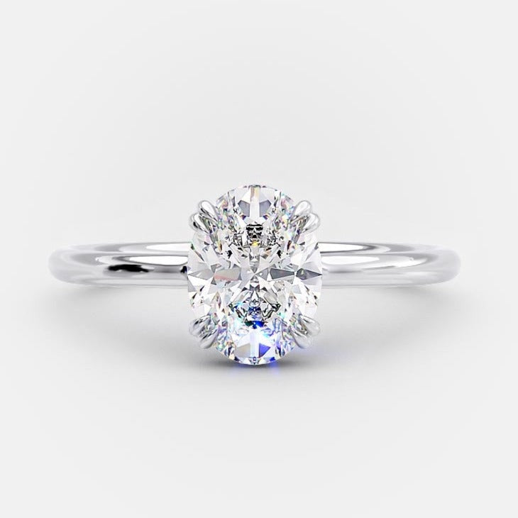 1.0CT Oval Double Claw Prong Moissanite Diamond Open Setting Engagement Ring
