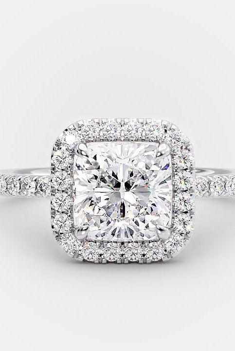 1.50CT Princess Cut Pave Moissanite Diamond Halo Engagement Ring