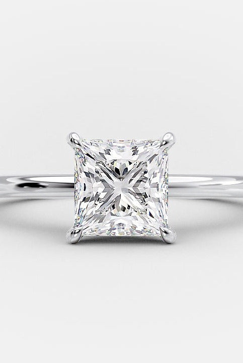 1.0ct Princess Cut Hidden Halo Moissanite Diamond Solitaire Engagement Ring
