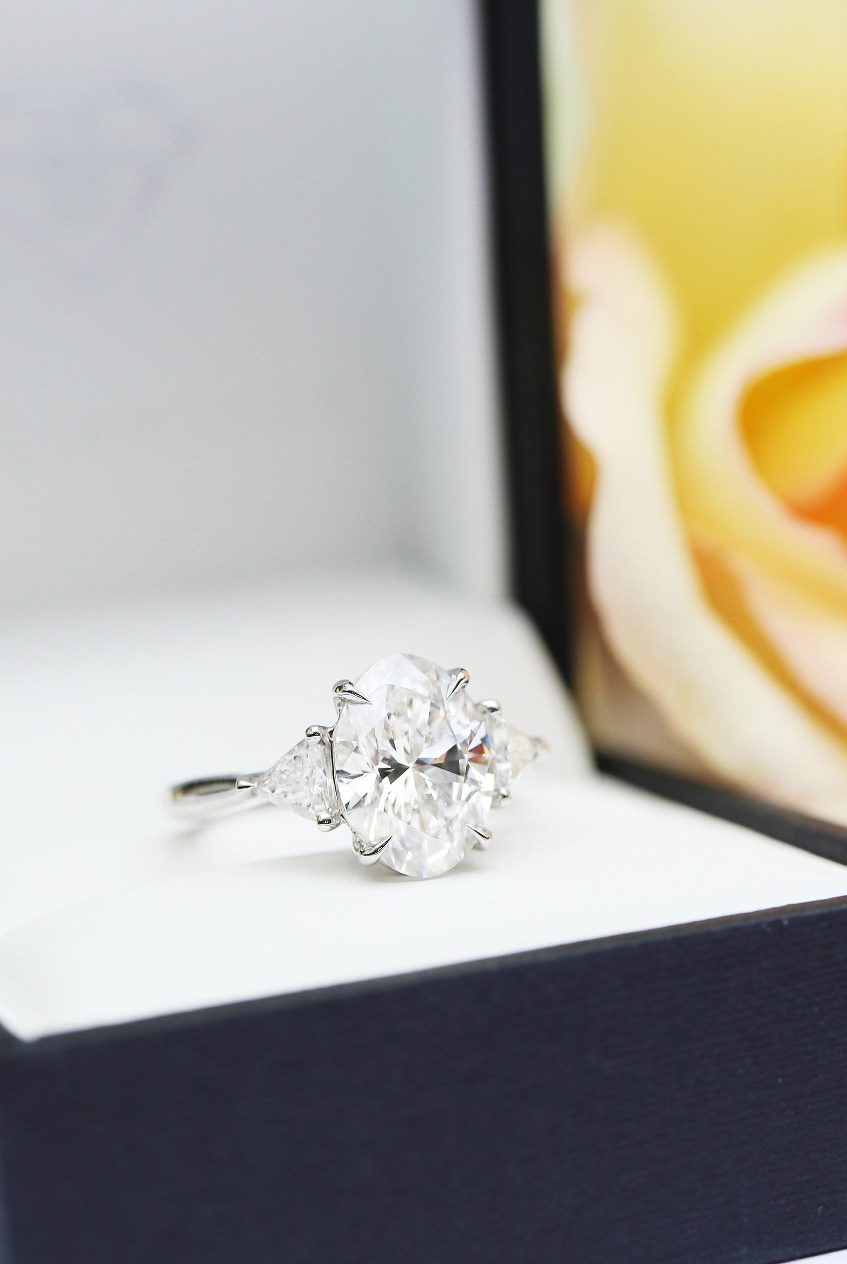 2.25CT Oval Three Stone Moissanite Diamond Cathedral Set Engagement Ring For Her