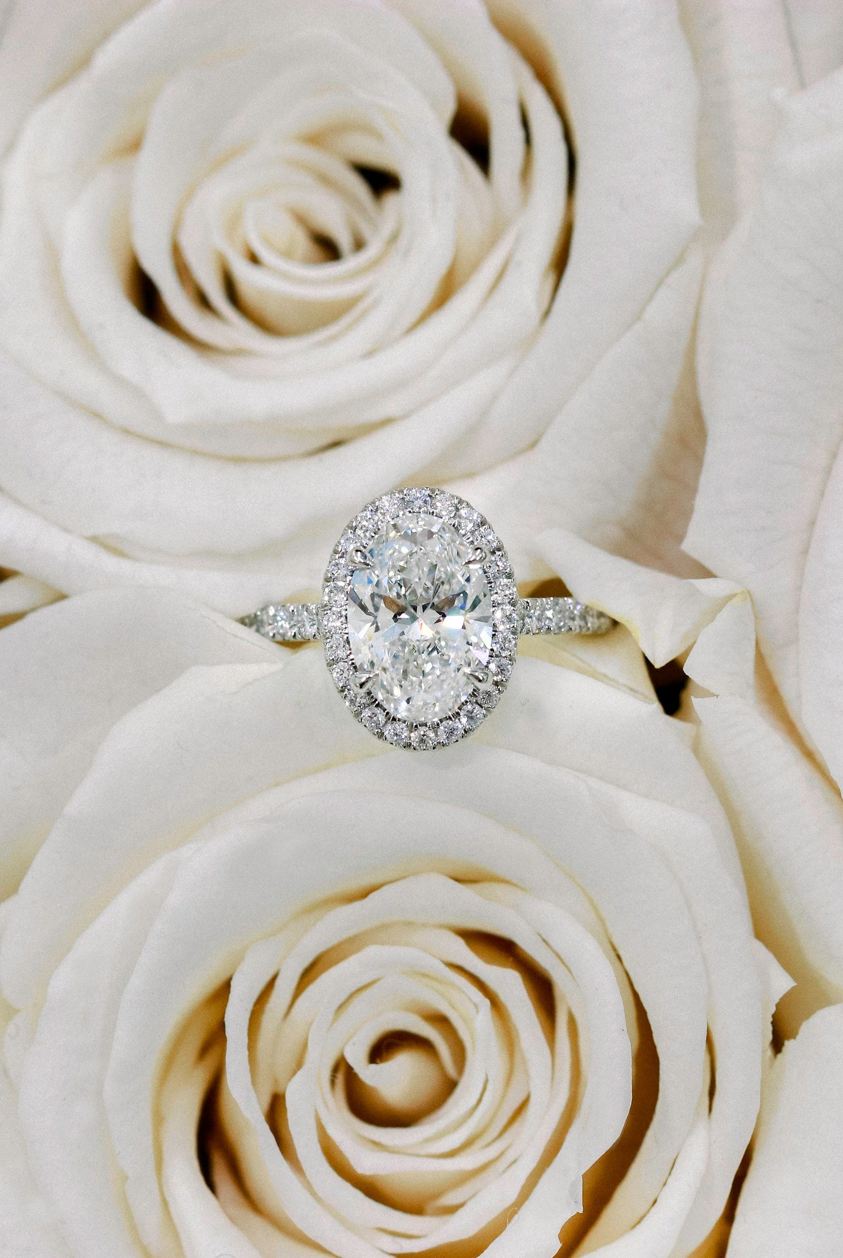 2.15CT Oval Cut Moissanite Halo Pave Diamond Engagement Ring