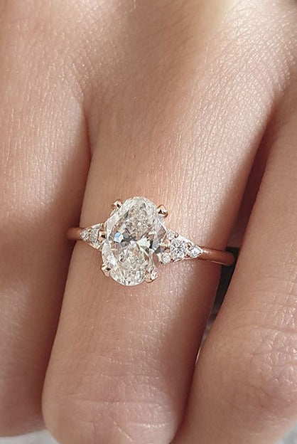 1.50ct Oval Cluster Moissanite Diamond Solitaire Engagement Ring For Women