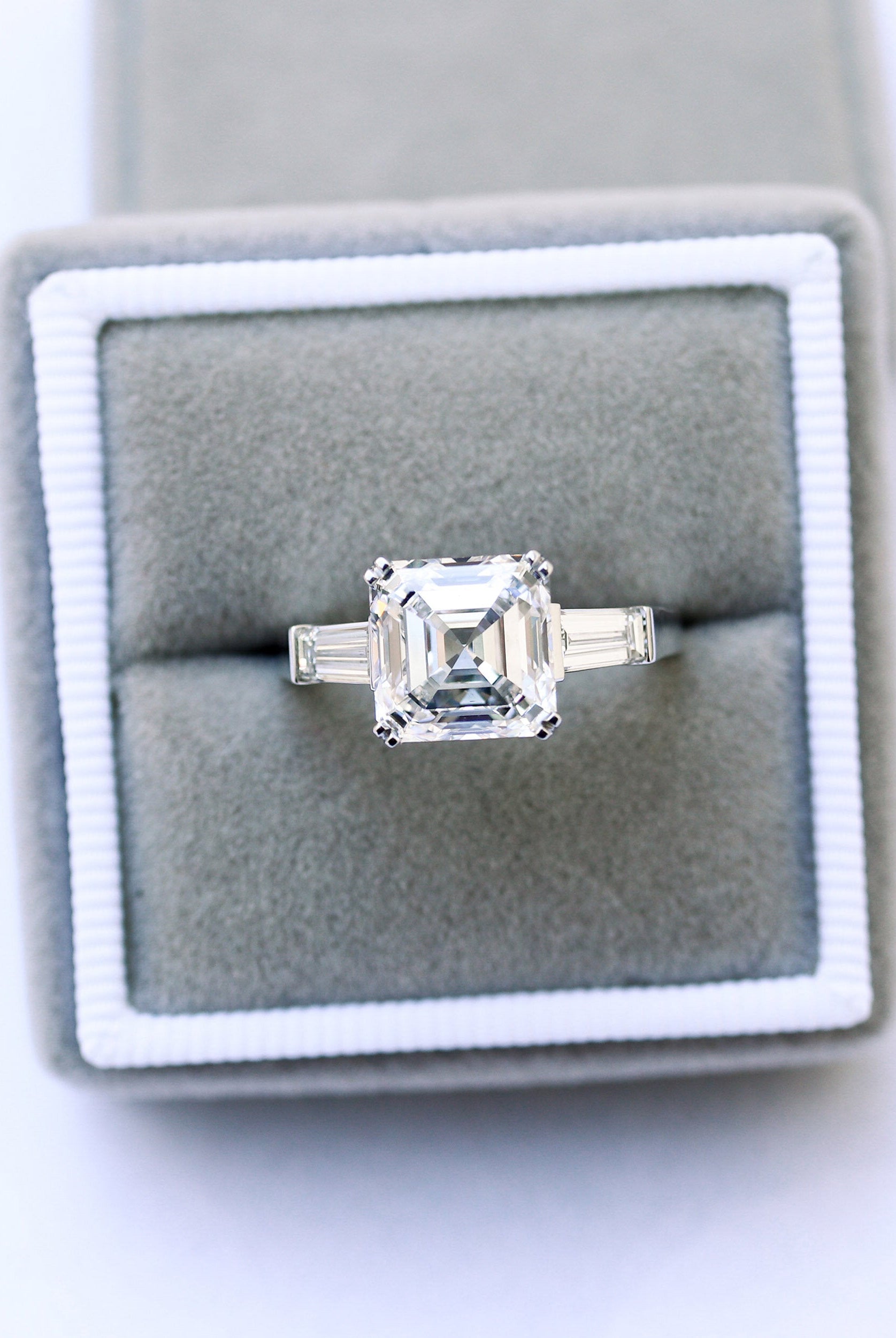 1.75CT Asscher Three Stone Moissanite Diamond Solitaire Engagement Ring