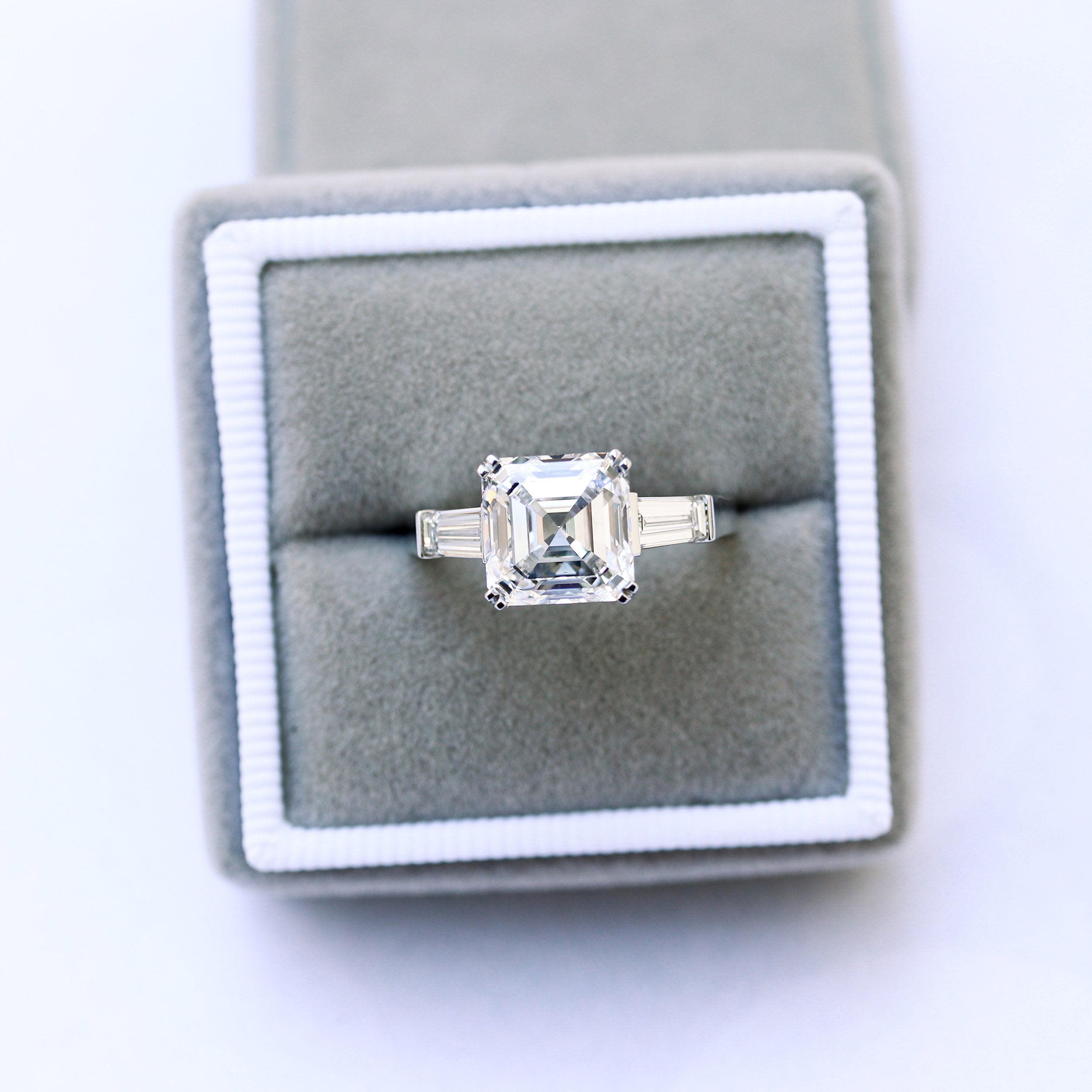 1.75CT Asscher Three Stone Moissanite Diamond Solitaire Engagement Ring