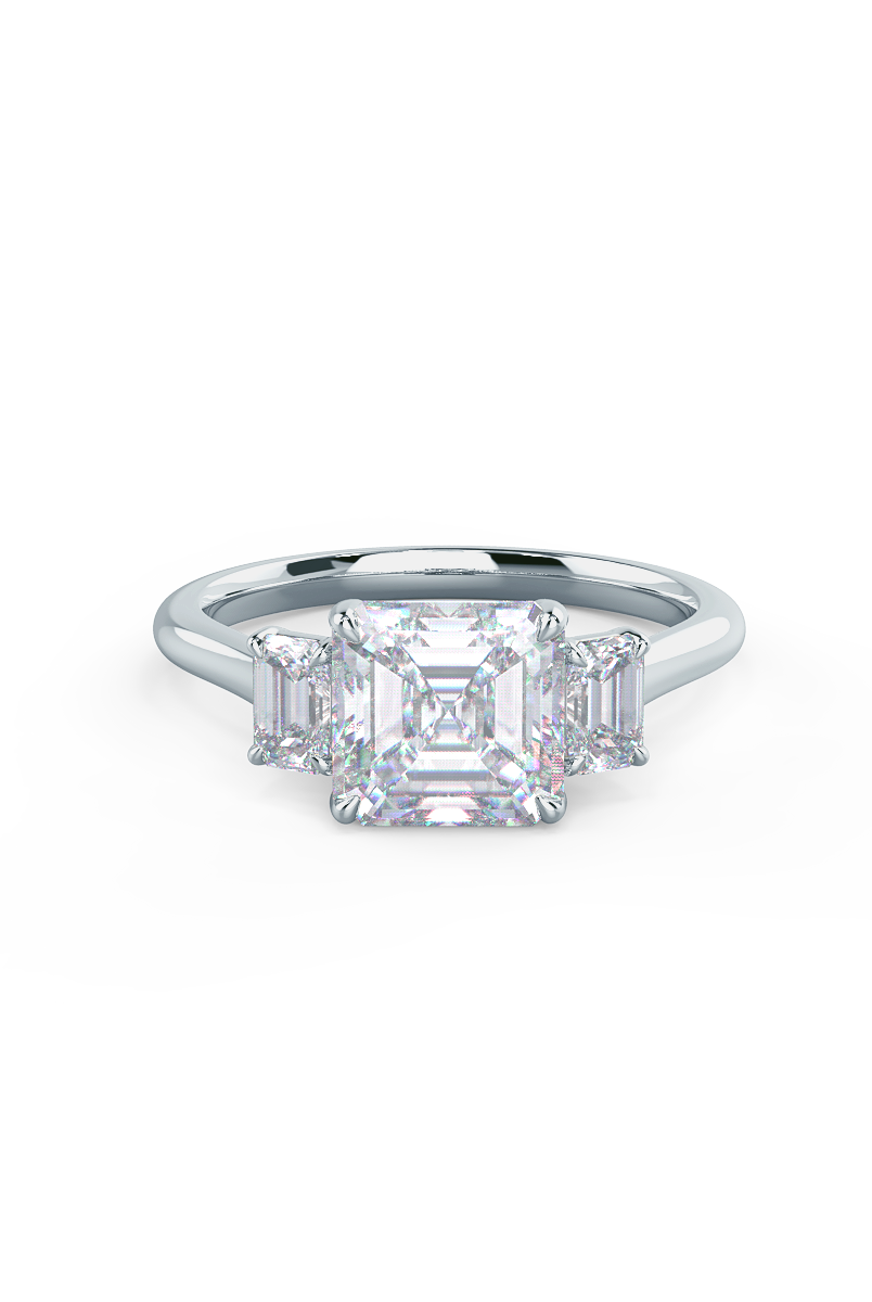 1.0CT Asscher Three Stone Moissanite Diamond Solitaire Engagement Ring
