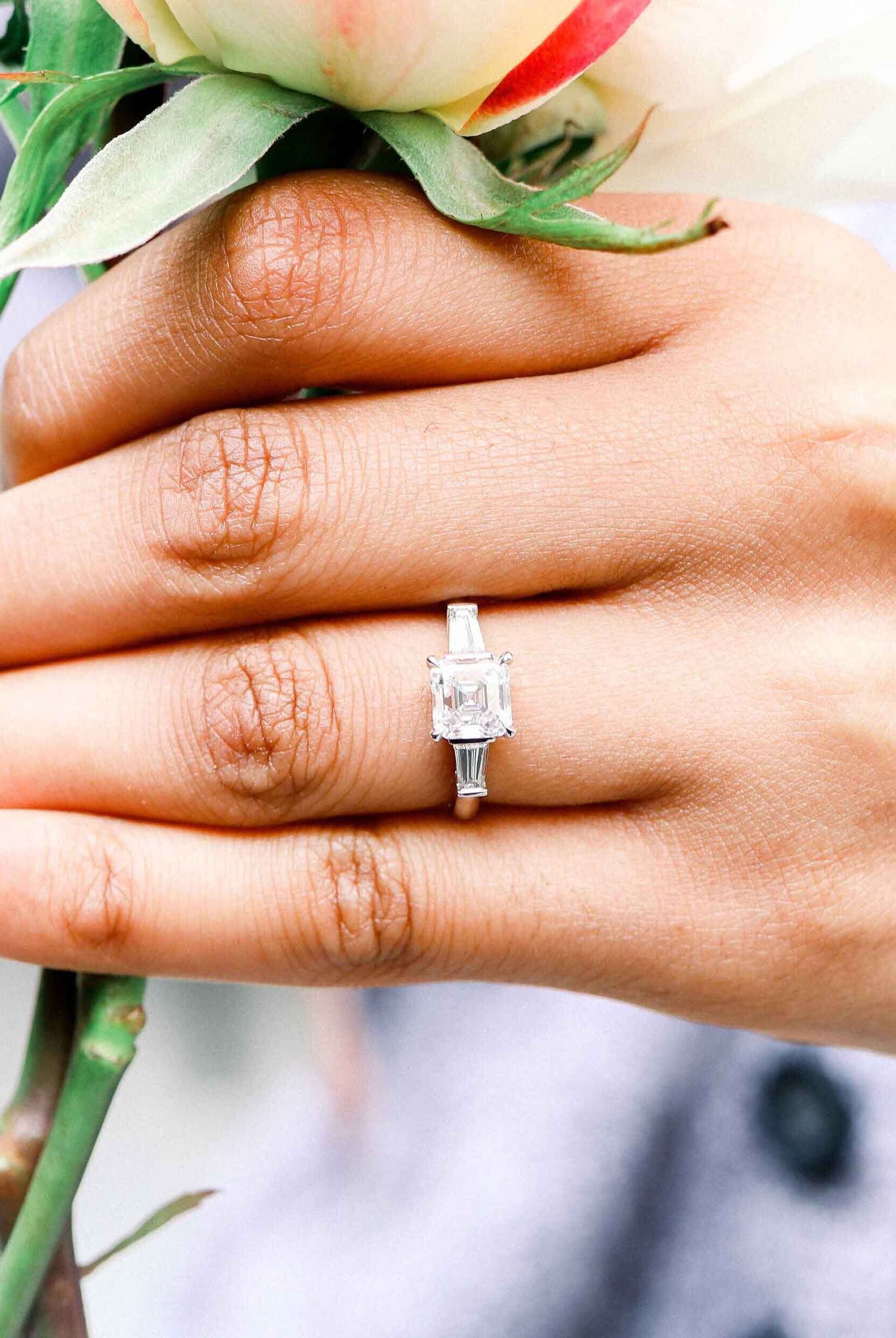 1.75CT Asscher Three Stone Moissanite Diamond Solitaire Engagement Ring