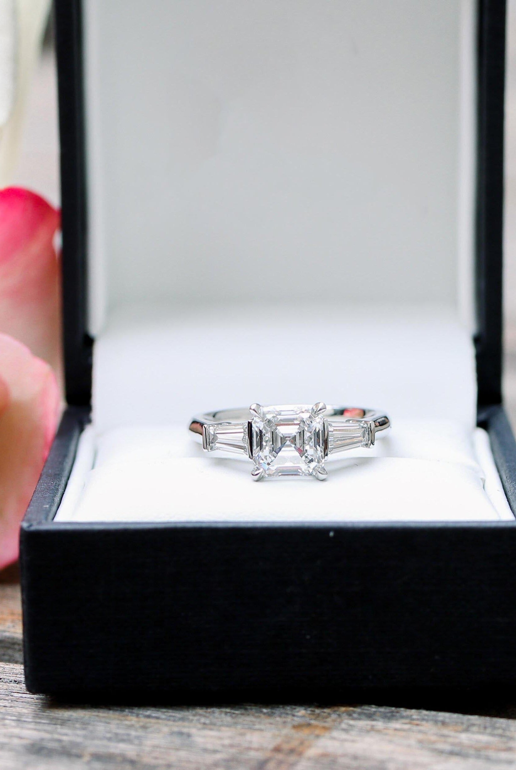 1.75CT Asscher Three Stone Moissanite Diamond Solitaire Engagement Ring