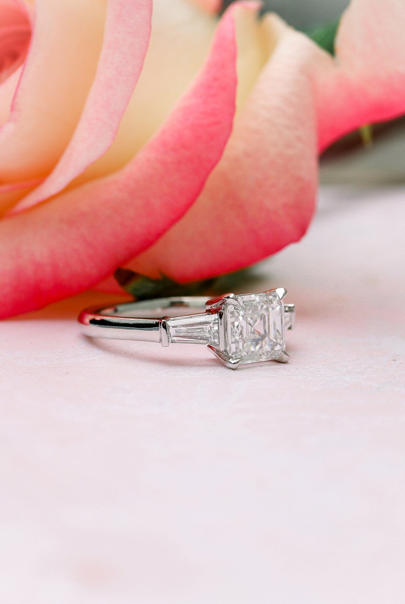 1.75CT Asscher Three Stone Moissanite Diamond Solitaire Engagement Ring