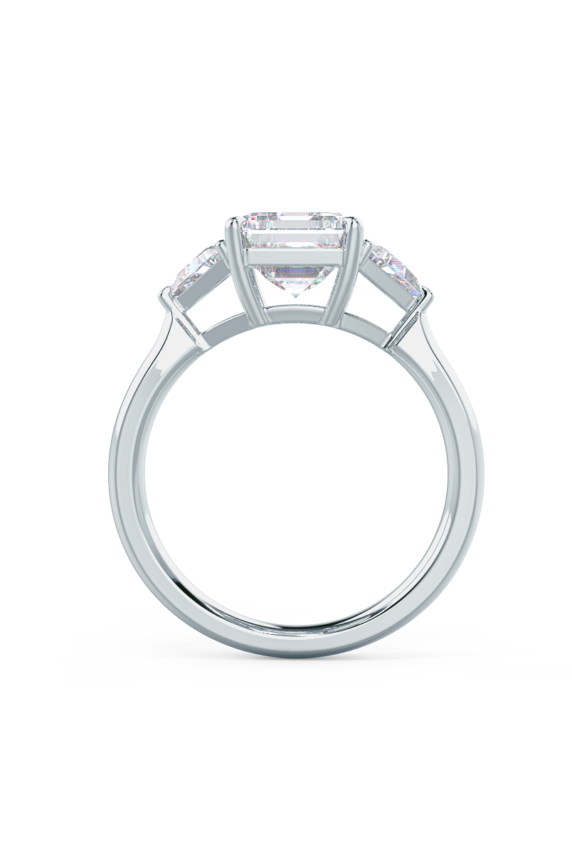 2.0CT Cathedral Set Asscher Moissanite Diamond Three Stone Engagement Ring