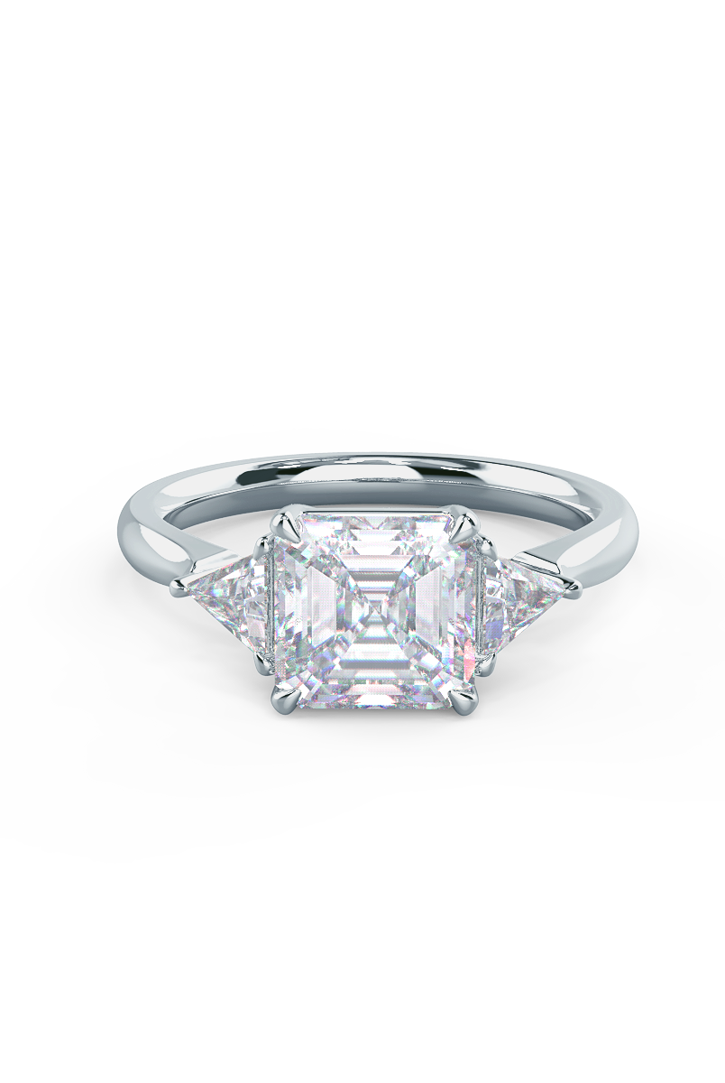 2.0CT Cathedral Set Asscher Moissanite Diamond Three Stone Engagement Ring
