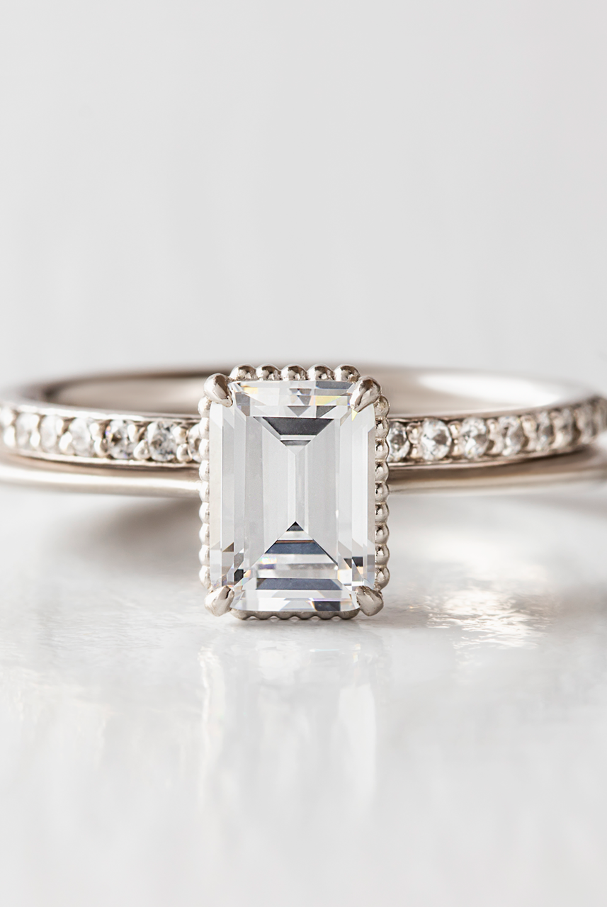 0.92CT Emerald Cut Solitaire Moissanite Diamond Vintage Engagement Ring
