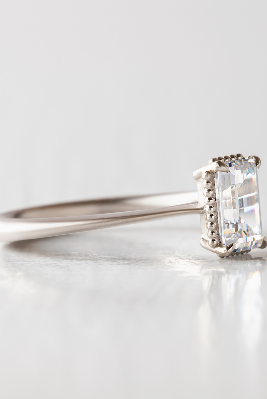 0.92CT Emerald Cut Solitaire Moissanite Diamond Vintage Engagement Ring