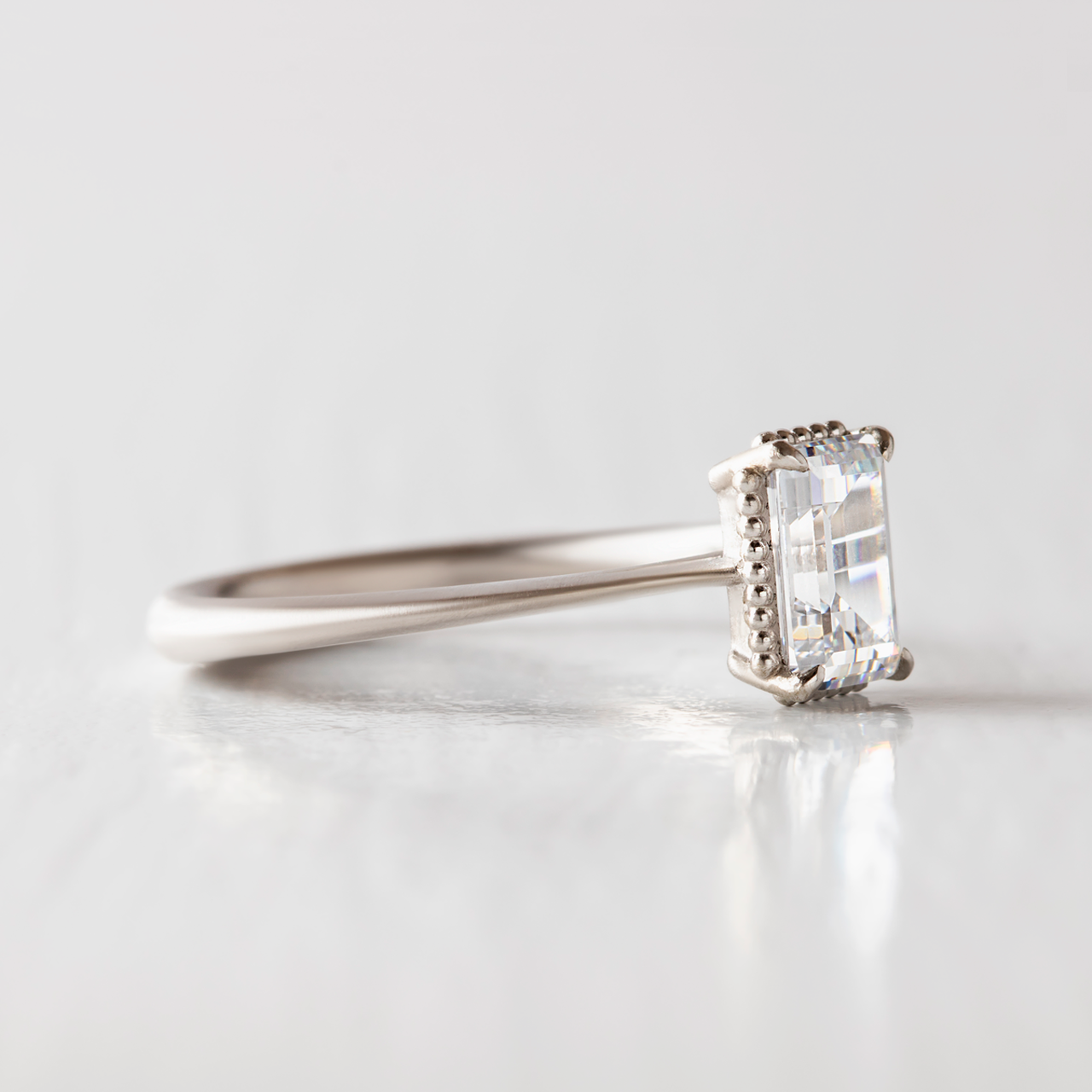 0.92CT Emerald Cut Solitaire Moissanite Diamond Vintage Engagement Ring