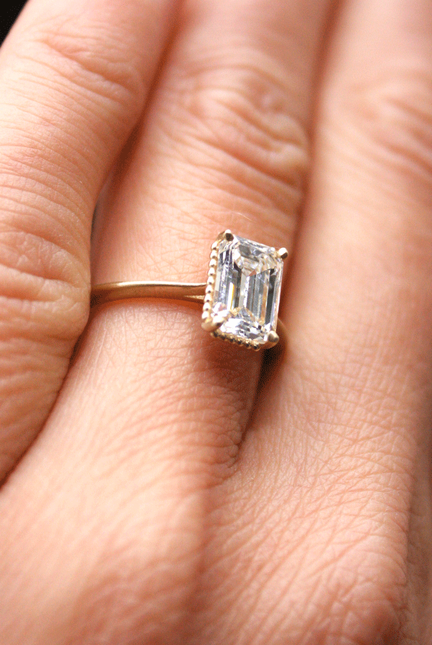 0.92CT Emerald Cut Solitaire Moissanite Diamond Vintage Engagement Ring