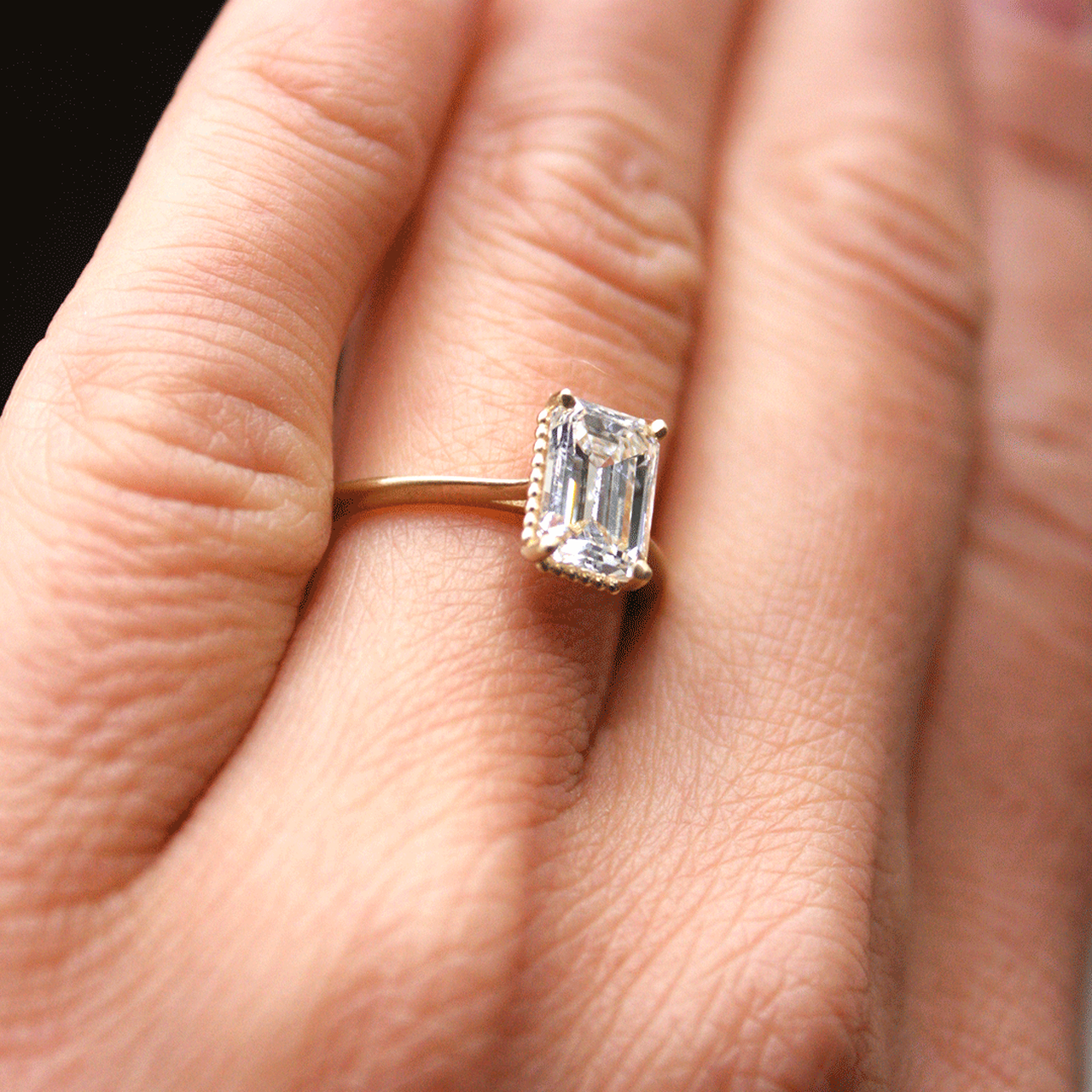 0.92CT Emerald Cut Solitaire Moissanite Diamond Vintage Engagement Ring