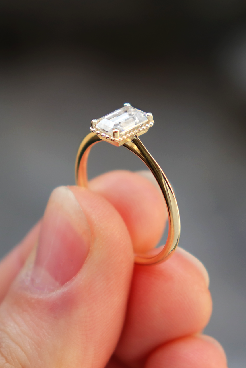 0.92CT Emerald Cut Solitaire Moissanite Diamond Vintage Engagement Ring