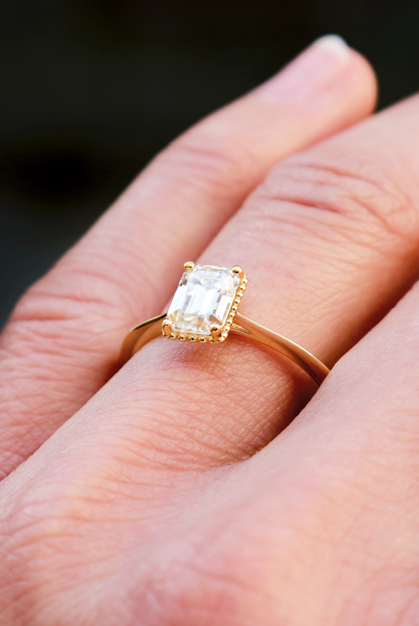 0.92CT Emerald Cut Solitaire Moissanite Diamond Vintage Engagement Ring