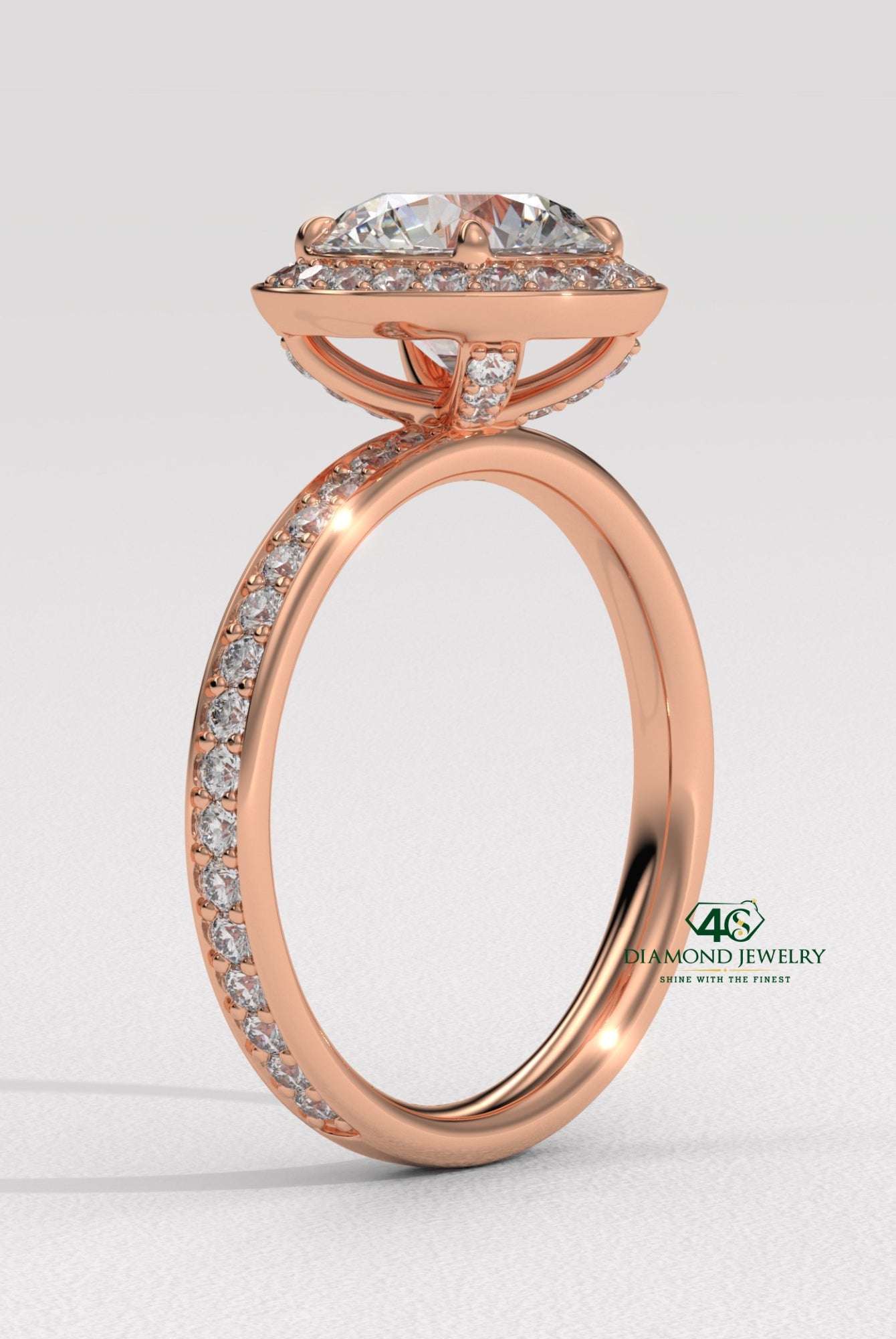 premium round cut engagement ring, gold twisted band with diamond, modern round diamond ring, round diamond split shank ring, petite round diamond ring, artistic round cut ring design, luxury round cut gold ring