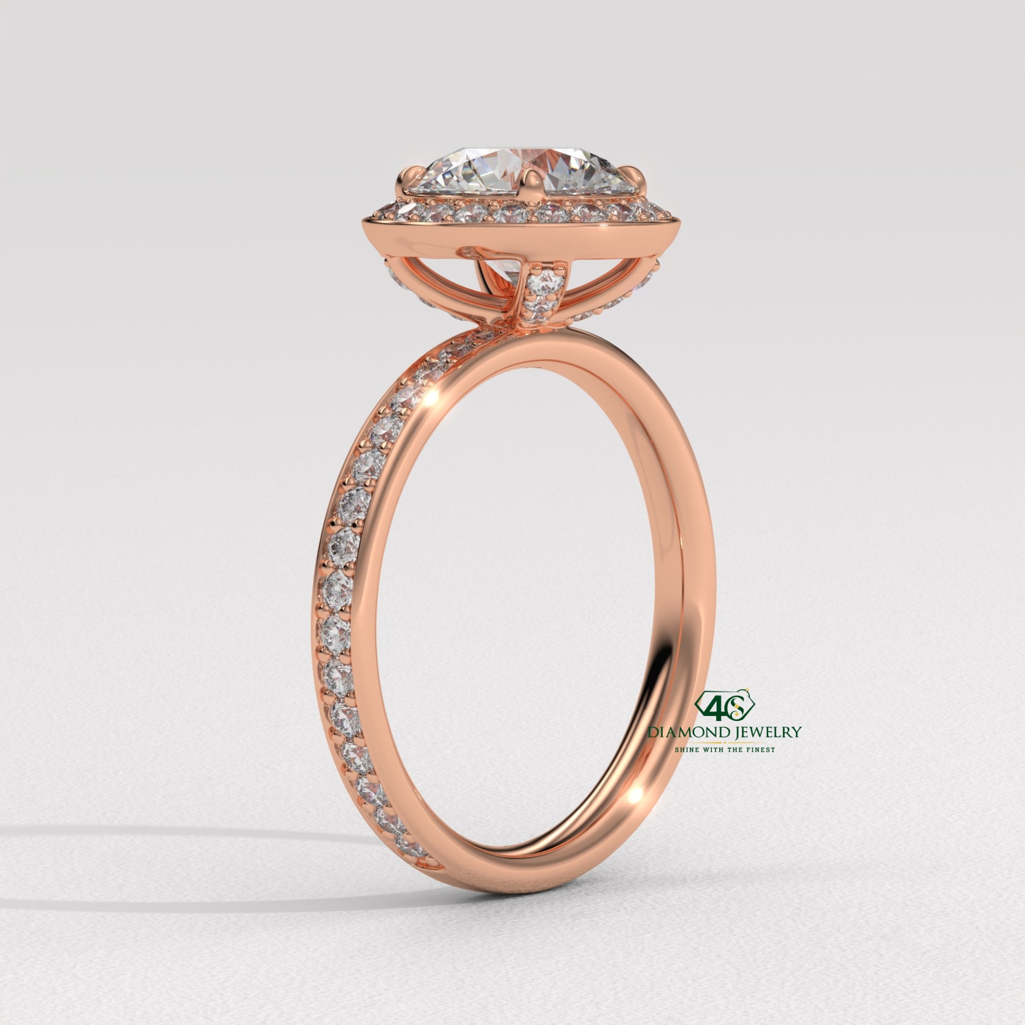 premium round cut engagement ring, gold twisted band with diamond, modern round diamond ring, round diamond split shank ring, petite round diamond ring, artistic round cut ring design, luxury round cut gold ring