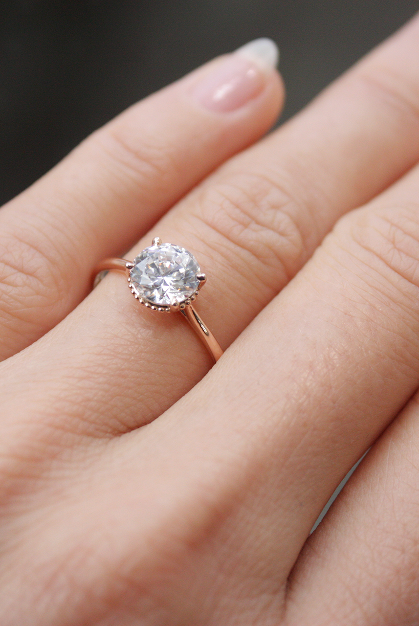 1.0CT Cathedral Set Round Moissanite Diamond Unique Solitaire Engagement Ring