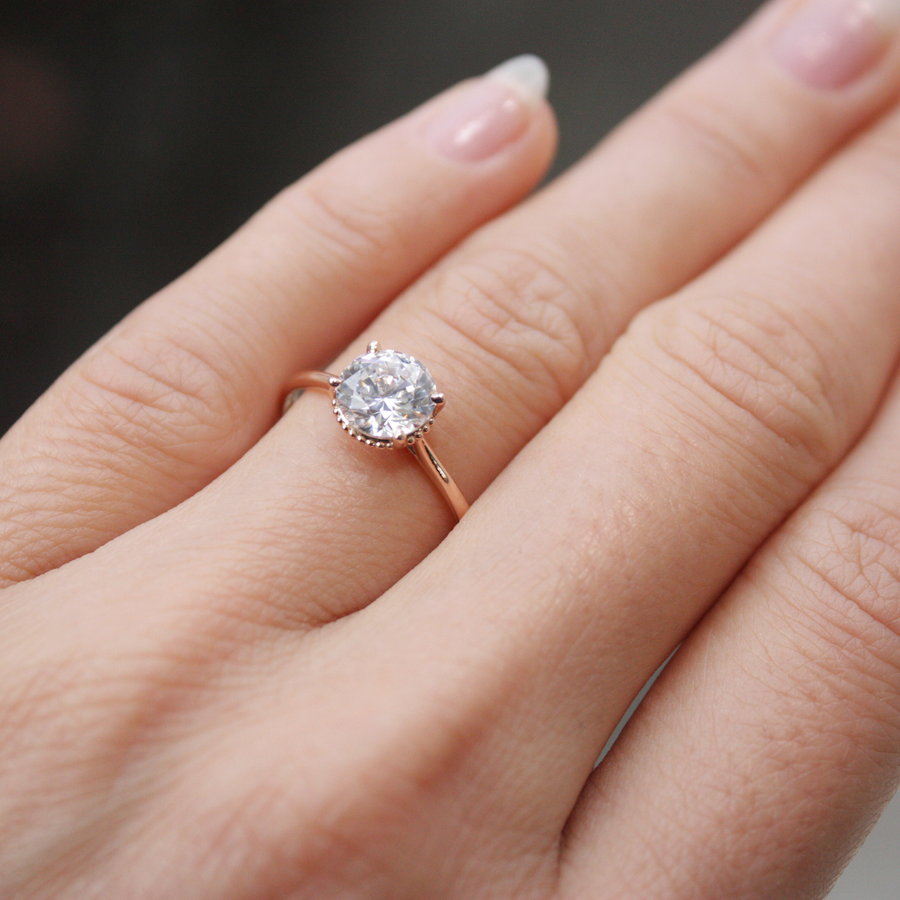 1.0CT Cathedral Set Round Moissanite Diamond Unique Solitaire Engagement Ring