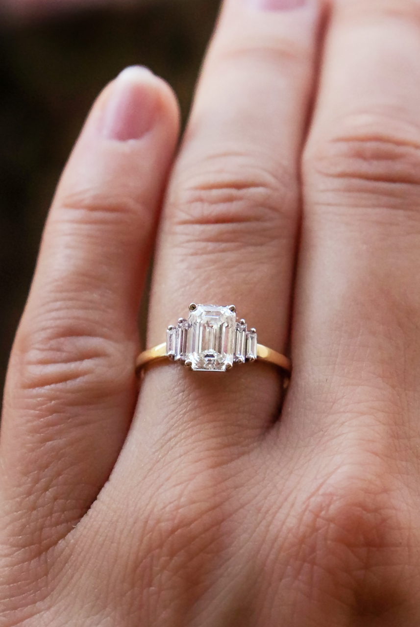 1.60CT Emerald Cut Five Stone Moissanite Diamond Solitaire Engagement Ring