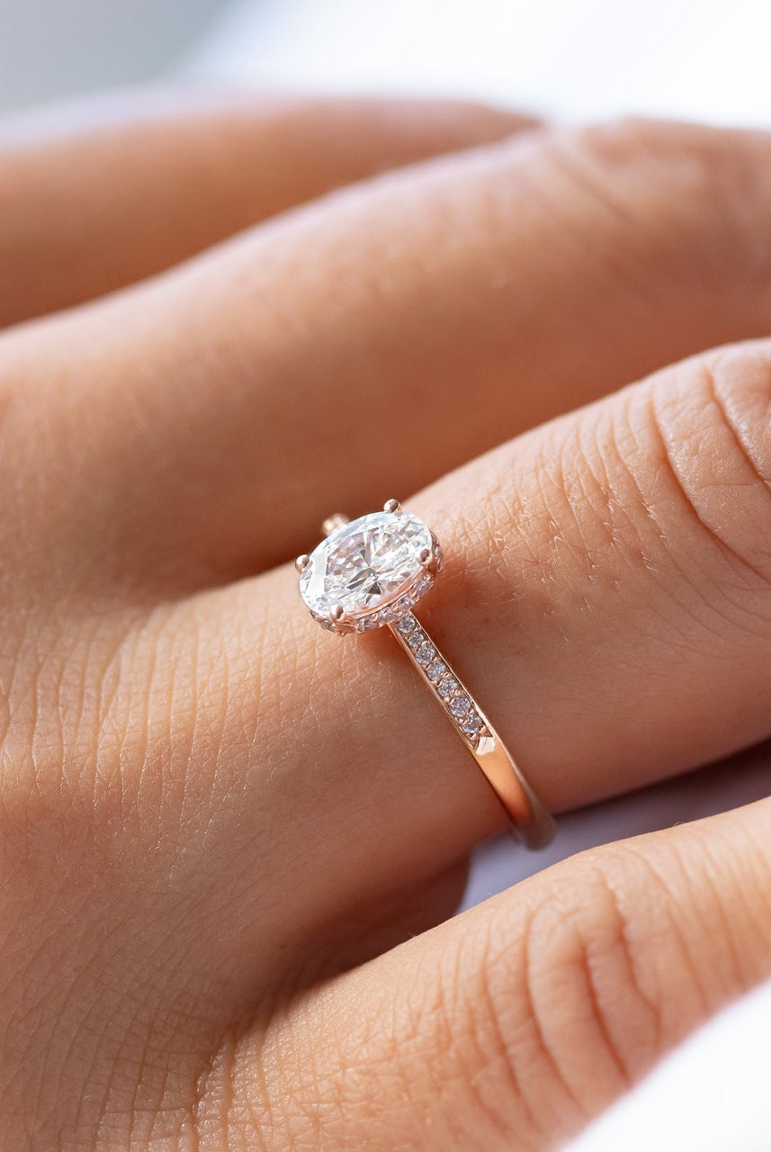 0.84CT Oval Hidden Halo Moissanite Diamond Pave Engagement Ring For Women