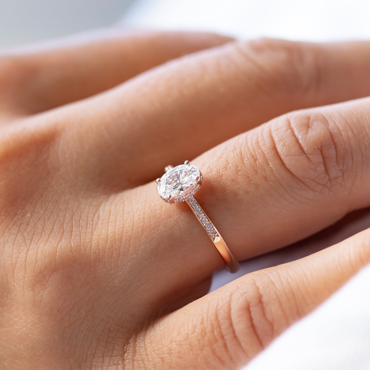 0.84CT Oval Hidden Halo Moissanite Diamond Pave Engagement Ring For Women