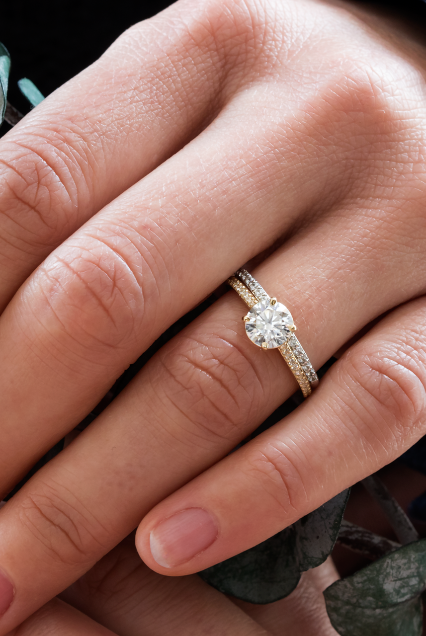 1.0CT Round Channel Set Pave Moissanite Diamond Engagement Ring For Women