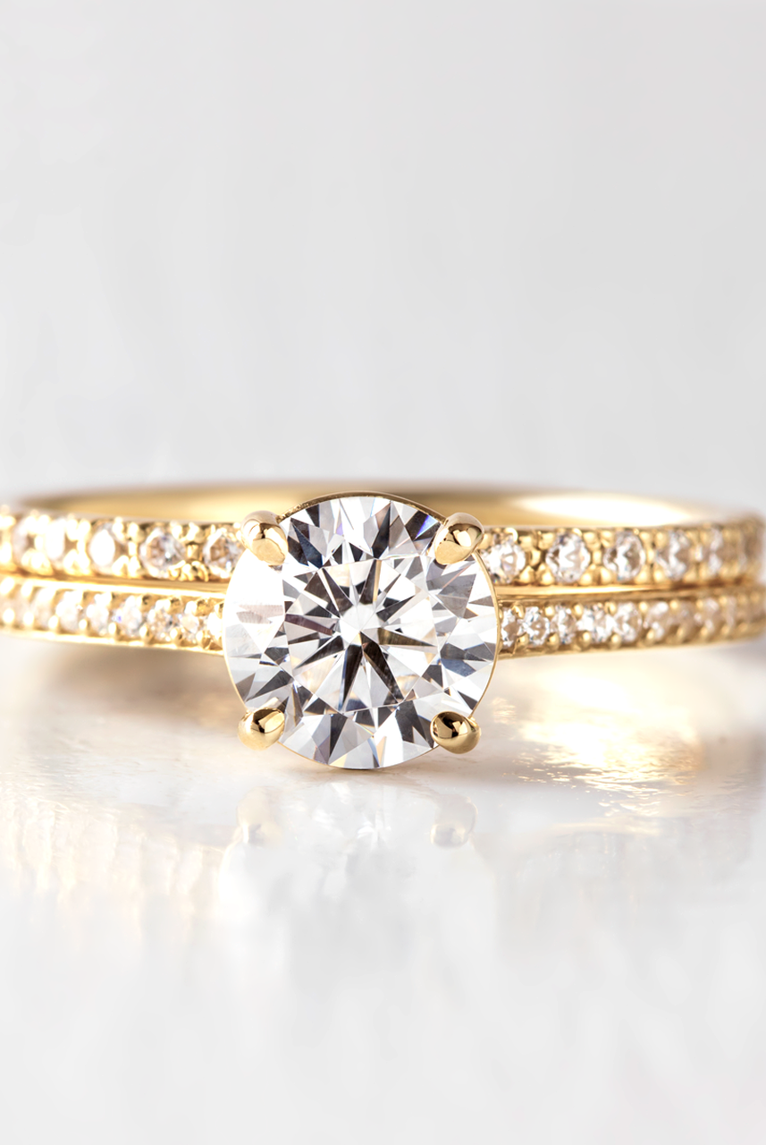 1.0CT Round Channel Set Pave Moissanite Diamond Engagement Ring For Women